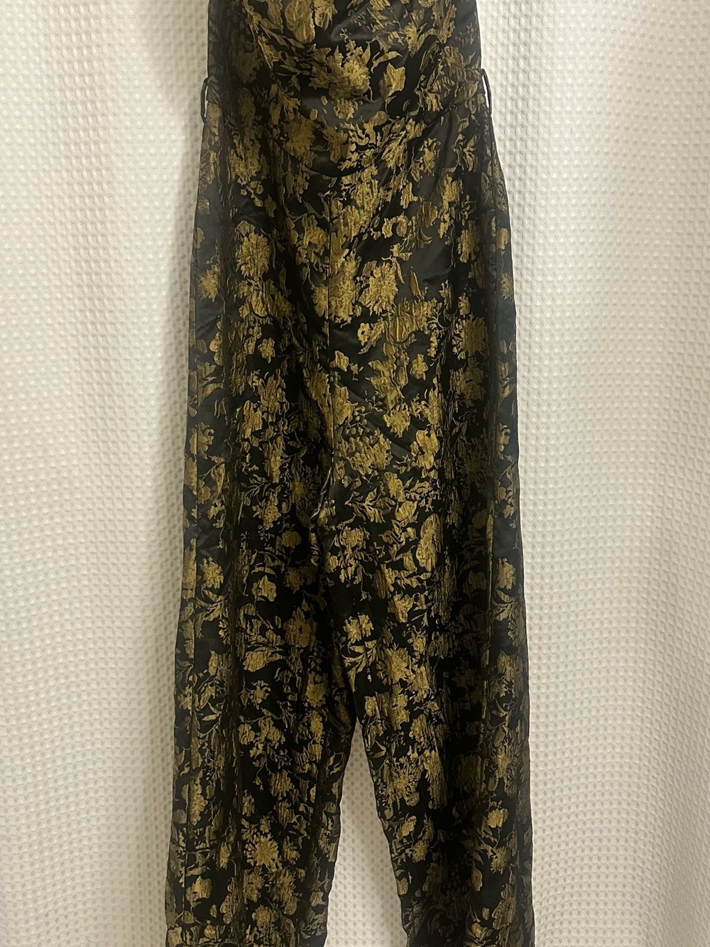 Flying Tomato Black and Gold Floral Brocade Jumpsuit